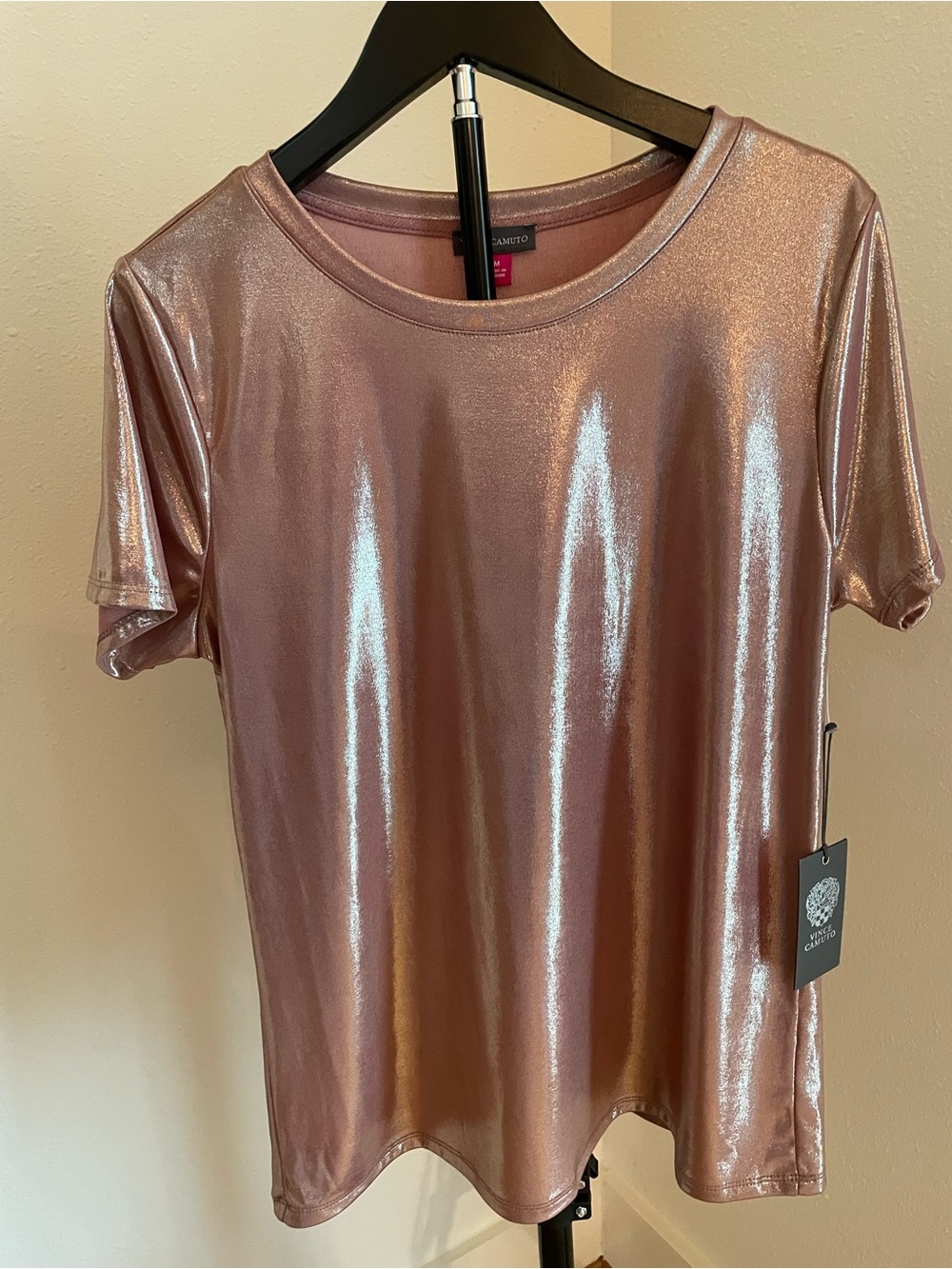 Metallic Rose Short-Sleeve Crewneck Top